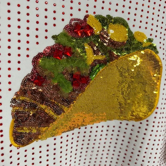 RARE QUEEN OF SPARKLES Oversized Taco Sequin RhinestoneSweatshirt NWOT